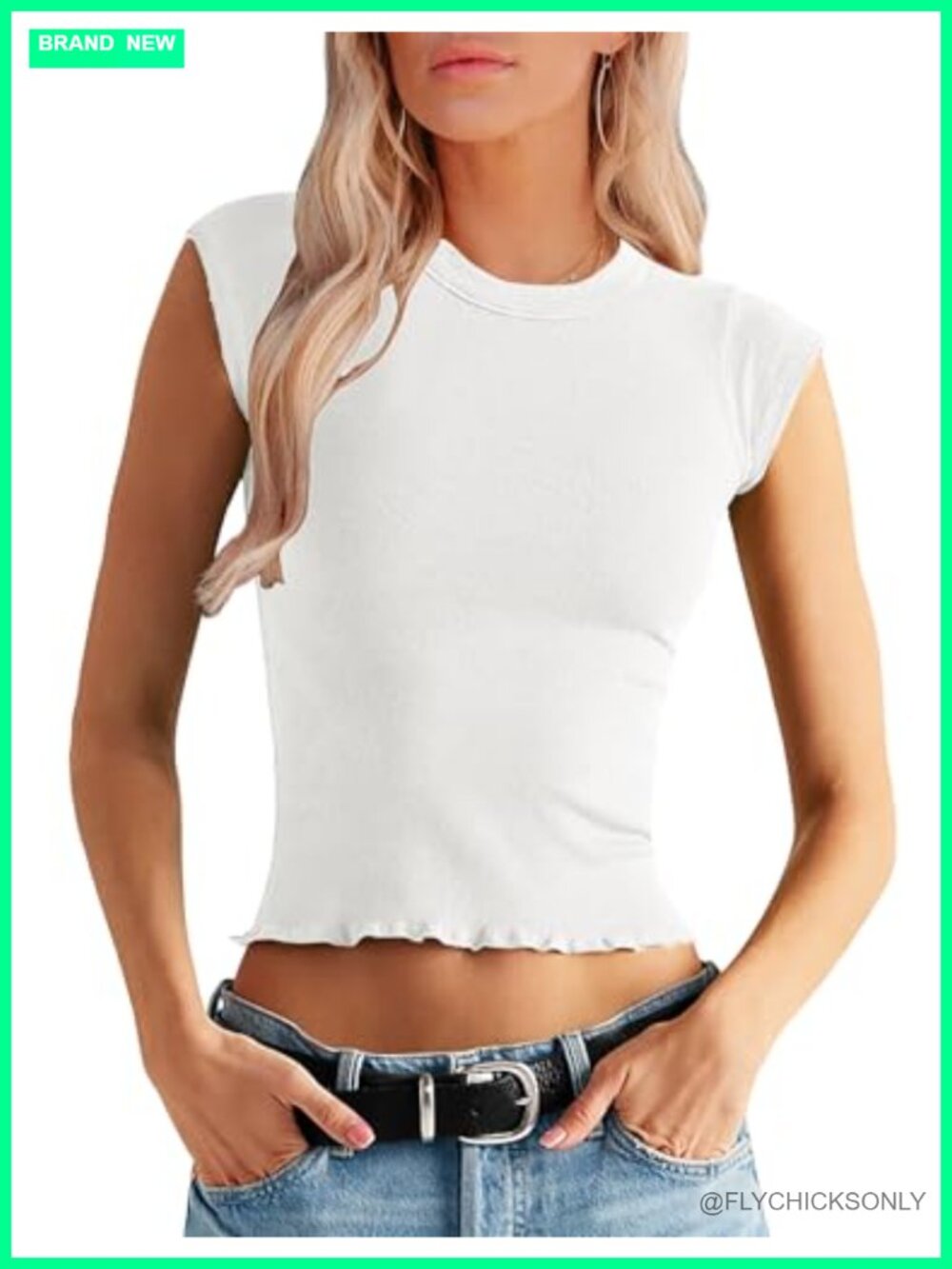 Ribbed Knit Crop Top Cap Sleeve Crew Neck Slim Fit Casual Summer Tee
